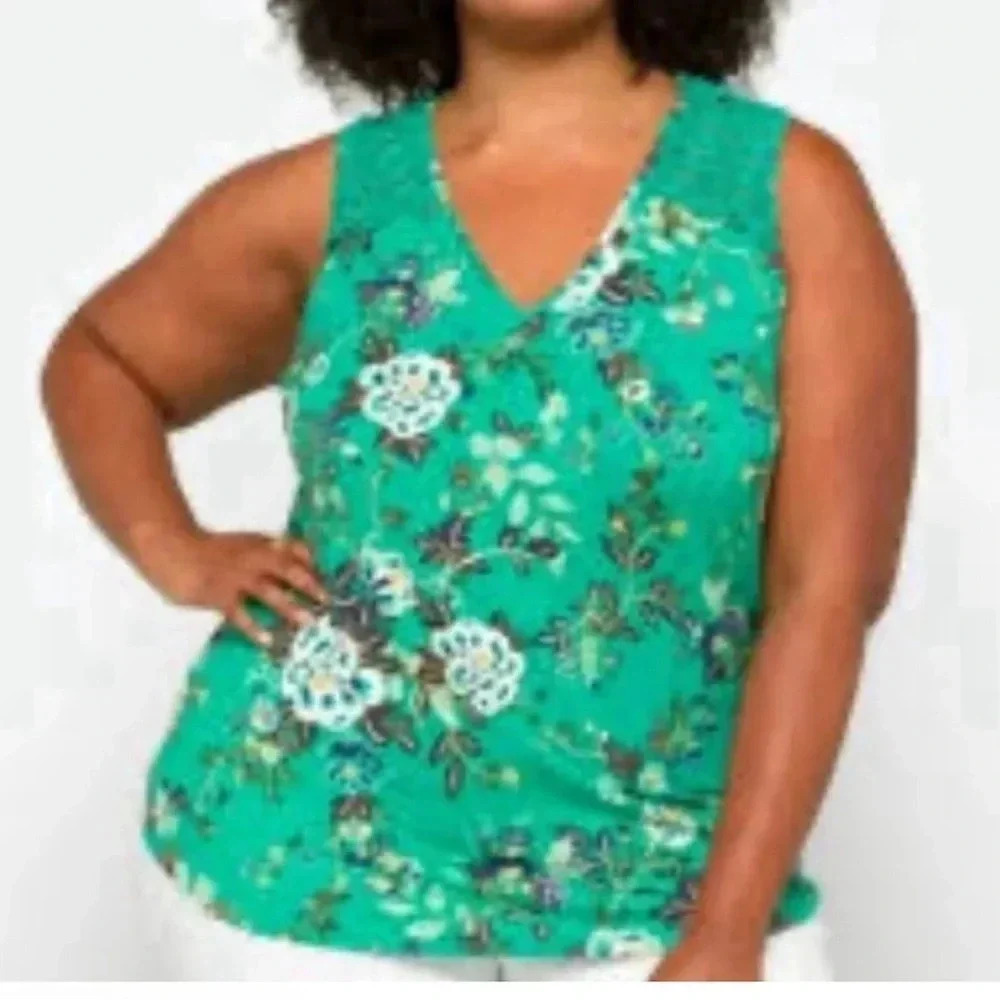 NWT Daniel Rainn Floral Lace Sleeveless Tank Green Size 2X